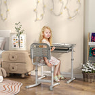 Qaba Height Adjustable Kids Desk & Chair Set with Tiltable Desktop - Grey-Tabletop tilts up to 45° for ergonomic comfort and posture
