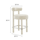 Modway Toulouse Boucle Fabric Counter Stool - Ivory Silver-Boucle Fabric Upholstery