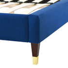 Modway Aurora Performance Velvet Full Bed - Navy-Wood Legs With Gold Metal Sleeves