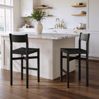Modway Alvia Oak Wood Bar Stools With Woven Seats - Black - 2 Pack-X-Stretcher Support Base
