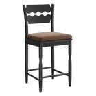 Modway Jax Oak Wood Counter Stool With Wavy Razor Back and Cushion - Black Cocoa-Solid Oak Counter Stool