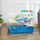 PawHut 31" Large Hamster Cage with Tunnel Tube System - Blue-Includes a hut on the perch, water bottle, food dish, ramps and exercise wheel