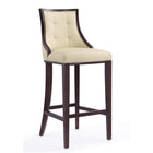 Manhattan Comfort Fifth Avenue 19" Traditional Faux Leather Upholstered Bar Stool - Cream and Walnut - 3 Pack-Refined Rectangular Design Stitching