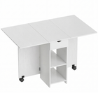 HOMCOM Drop Leaf Folding Dining Table with Drawer & Storage Shelves for 4-6 - White-Drop leaf design allows three setups: no leaf, a leaf, or two