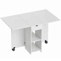 HOMCOM Drop Leaf Folding Dining Table with Drawer & Storage Shelves for 4-6 - White-Drop leaf design allows three setups: no leaf, a leaf, or two