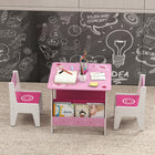 Qaba Kids Table & Chair Set with Bookshelves, Toddler Table & Chairs Set - Pink-Made from P2 MDF with rounded corners for child safety
