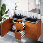Modway Scenic 48" Double Wall-Mount Bathroom Vanity - Cherry/Black-Drywall Friendly Mounting Cleat