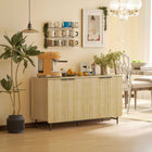 HOMCOM 55.1" L Fluted Sideboard Buffet Cabinet with Storage - Natural Wood-Versatile as a TV console, entryway cabinet, living room cabinet or kitchen cabinet
