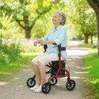 HOMCOM Foldable Rollator Walker with Seat - Red-Solid EVA wheels deliver smooth movement with excellent shock absorption 