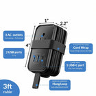 Uncaged Ergonomics Travel Charger - 4 AC - 2 USB - 1 USB-C - Black-2 USB-A Ports are 2.4A. 