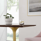 Modway Lippa 24" Square Wood Dining Table - Gold Cherry Walnut-Chip-Resistant Gold  Metal  Base