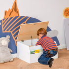 Qaba Wooden Kids Toy Box with Lid, Toy Trunk Chest with Safety Hinge - White-Gas hinge to open lid carefully. The lids will fall slowly, preventing fingers from getting hurt
