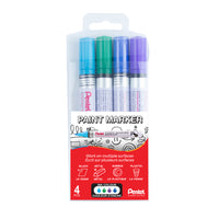 Pentel Paint Marker - Medium Point - 4PC Pack - Assorted Colours Sky Blue - Green - Violet - Blue-Bullet point paint marker with rich, vivid ink colour.