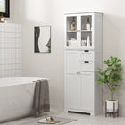 HOMCOM Modern Tall Bathroom Storage Cabinet for Bathroom or Kitchen - White-Glass-door design beautifully displays decorative items
