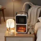 Warrmth Portable Mini Electric Fireplace Heater - White-Compact desktop design: Small footprint allows for easy placement on any flat surface for targeted personal heating