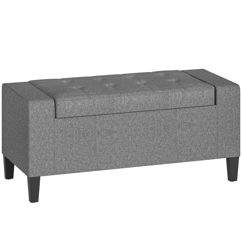 HOMCOM Rectangular Tufted Linen Storage Ottoman Bench with Flip