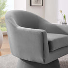 Modway Astral Performance Velvet Fabric and Wood Swivel Chair - Grey-360º Swivel Base