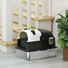 PawHut XL Stainless Steel Panda Style Cat Litter Box with Lid and Scoop-Fully enclosed structure and deodorizer locks odors inside, keeps the air fresh longer 