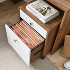 Modway Transmit 73.5" Wood Desk and File Cabinet Set - Walnut White-Full-Extension Keyboard Tray