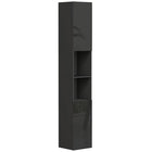 Kleankin High Gloss Bathroom Cabinet with Door and Shelves - Black-Open shelves and enclosed cabinet neatly arrange towels, linen and other bathroom essentials