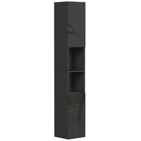 Kleankin High Gloss Bathroom Cabinet with Door and Shelves - Black-Open shelves and enclosed cabinet neatly arrange towels, linen and other bathroom essentials