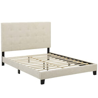 Modway Melanie Tufted Button Upholstered Fabric Full Platform Bed - Beige-Platform Bed Frame With Headboard