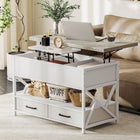 HOMCOM Lift Top Coffee Table with Hidden Compartments - Cement Grey-Gas lift mechanism ensures a smooth, quiet, and safe motion