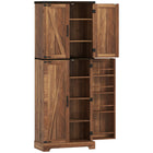HOMCOM 64" H Kitchen Pantry Cabinet with Adjustable Shelves - Brown-Ten shelves and eight spice racks maximise storage space 