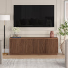 Hudson&Canal Hanson TV Stand for TV's up to 75" - Satin Walnut-Constructed of sturdy MDF and PVC materials in a handcrafted satin walnut finish