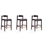 Manhattan Comfort Klismos 20" Mid-Century Modern Faux Leather Upholstered Counter Stool - Black and Dark Walnut - 3 Pack-Mid-Century Modern Counter Stool with Backseat Perfect for Bar and Kitchen Use. Set of 3