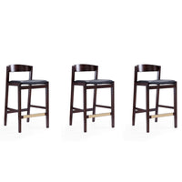 Manhattan Comfort Klismos 20" Mid-Century Modern Faux Leather Upholstered Counter Stool - Black and Dark Walnut - 3 Pack-Mid-Century Modern Counter Stool with Backseat Perfect for Bar and Kitchen Use. Set of 3