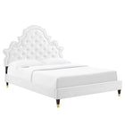 Modway Gwyneth Tufted Performance Velvet Full Platform Bed with Wood Legs and Gold Sleeves - White-Reinforced Center Beam and Support Legs