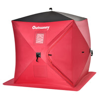 Outsunny 2 Person Pop Up Ice Fishing Tent Shelter with Carry Bag - Red-Pop up ice tent, easy to set up and take down 