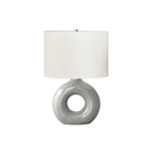 Monarch Specialties 24" H Contemporary Table Lamp - Grey Ceramic / Ivory / Cream Shade-A contemporary and stylish 24"H table lamp featuring a trendy, donut-shaped, light grey ceramic base topped with an oval, ivory fabric shade and a round silver metal finial