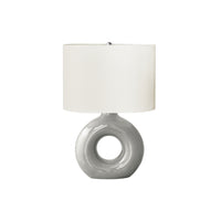 Monarch Specialties 24" H Contemporary Table Lamp - Grey Ceramic / Ivory / Cream Shade-A contemporary and stylish 24"H table lamp featuring a trendy, donut-shaped, light grey ceramic base topped with an oval, ivory fabric shade and a round silver metal finial