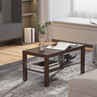 HOMCOM 2 Tier Coffee Table with Storage Shelf for Living Room - Walnut-Open shelf at the bottom for storing or displaying books and magazines