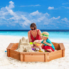 Outsunny Outdoor Kids Octagon Sandbox with Cover and Seat - 55" x 55" - Red-Made of sturdy fir wood, it will not crack and fade after long term use 