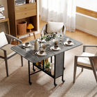 HOMCOM 51" Mobile Wheel Drop Leaf Folding Dining Table with Storage Shelf for 6 - Distressed Grey-6 caster wheels for easy movement 6 with brakes for stability