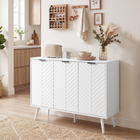 HOMCOM 36" Modern Sideboard Buffet Cabinet with Storage Doors - White-Embossed chevron pattern on the door panels for a cool stand-out look