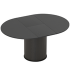 HOMCOM 43.5"-59" Convertible Round to Oval Farmhouse Extendable Table for 6-8 - Black Wood Grain-Extend from 43.3" (110  cm) round to 59.1" x 43.3" (150  x  110  cm) oval with removable leaves