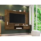 Manhattan Comfort Liberty 70.86" Mid-Century Modern Floating Entertainment Center - Rustic Brown-Features Cut-Out Ring Knobs with Sleek Lateral Line Indent Design