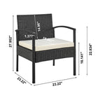 Manhattan Comfort Noli Modern Patio 4-Person Conversation 4-Piece Set with Coffee Table - Black/Cream-Coffee Table Includes 5MM Built-in Tempered Glass Top