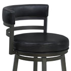 Armen Living Madrid 30" Bar Height Swivel Bar Stool in Ford Black Faux Leather & Mineral Finish-5