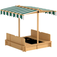 Outsunny Covered Sandbox with Lid & Adjustable Canopy - Light Brown-Eliminate glare, heat, and sunburns, letting play last longer with a adjustable canopy . 