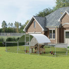 PawHut Metal Chicken Run with Waterproof Anti-UV Cover - 21.7' x 6.2' x 6.4' - Silver-A large, spacious enclosure offers enough room for chickens, ducks, and rabbits 