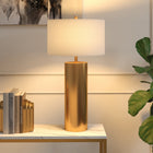 Hudson&Canal York 29.5" Tall Table Lamp with Fabric Shade - Brass/White-Rated for one 60W incandescent bulb - 9W LED bulb, 13W fluorescent (CFL) bulb, or 9W self-ballasted LED bulb, E26-base bulb, Bulb not included