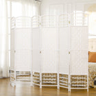 HOMCOM 6 Panel Freestanding Room Divider for Home Office - White-It features a diamond woven fibre design paper panel in a natural tone
