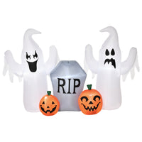 HOMCOM 4' Inflatable Ghosts with Tombstone and Pumpkin Halloween Decoration-The fashionable design of white ghosts with the tombstone and pumpkin creates a horror atmosphere 