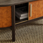 Modway Coralie Curved Vegan Leather Oval Coffee Table - Walnut Tan-Gold-Tone Handles