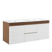 Modway Render 48" Wall-Mount Bathroom Vanity - White/Walnut/White-Mid-Century Modern Vanity